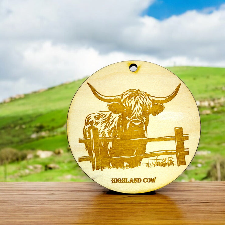 Ornament - Highland Cow Raw Wood