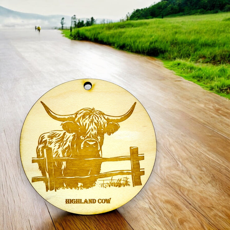 Ornament - Highland Cow Raw Wood