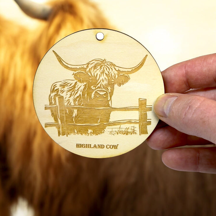 Ornament - Highland Cow Raw Wood