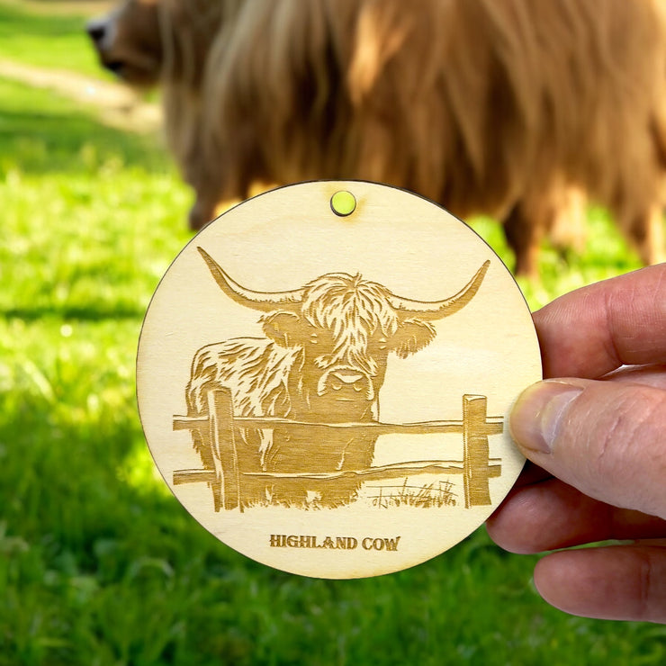 Ornament - Highland Cow Raw Wood