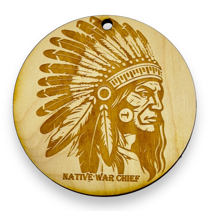 Ornament - Native War Chief Raw Wood
