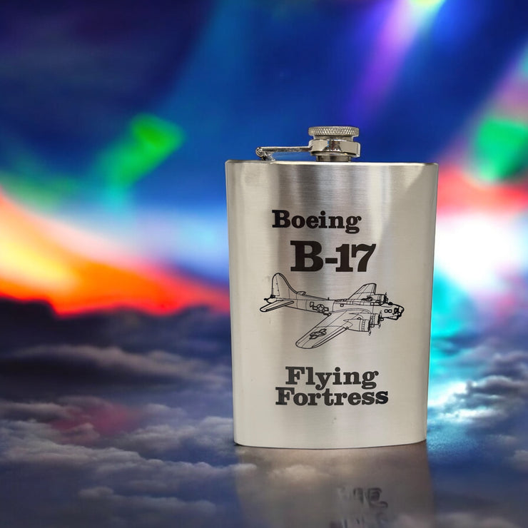 8oz B-17 Flying Fortress Stainless Steel flask Laser