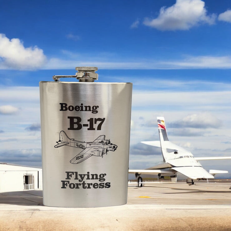8oz B-17 Flying Fortress Stainless Steel flask Laser