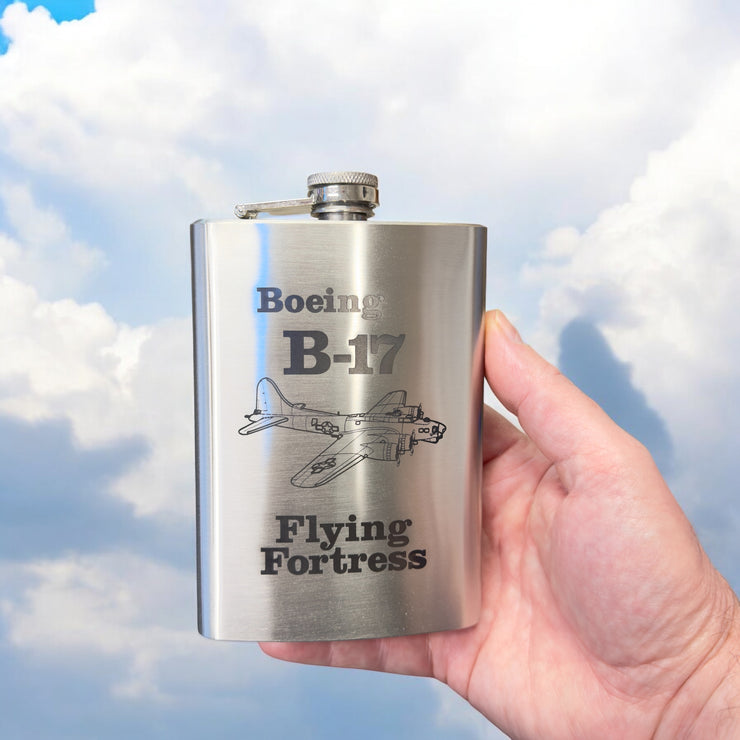 8oz B-17 Flying Fortress Stainless Steel flask Laser