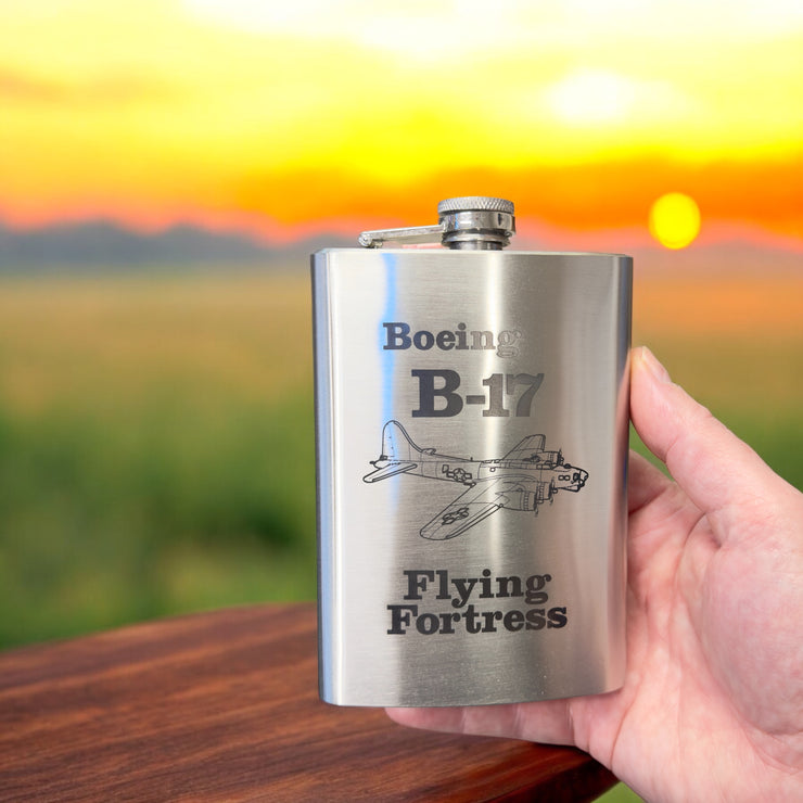 8oz B-17 Flying Fortress Stainless Steel flask Laser