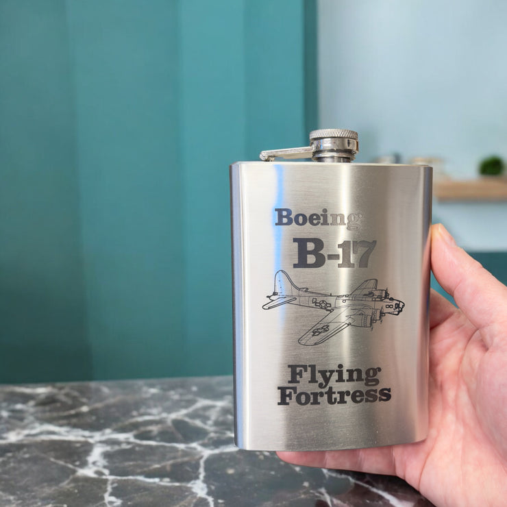 8oz B-17 Flying Fortress Stainless Steel flask Laser
