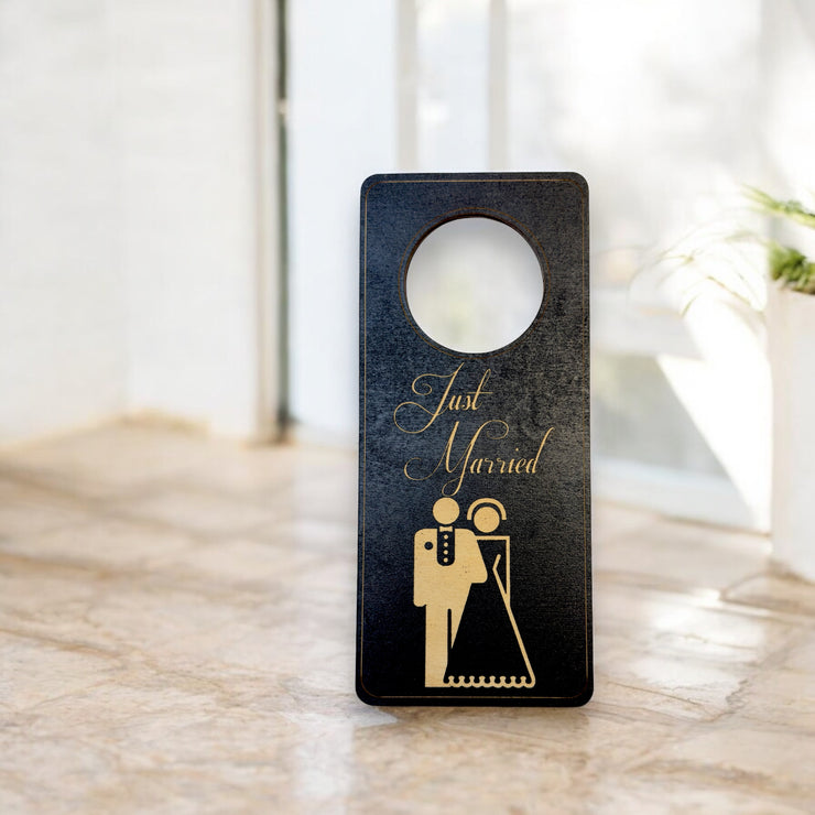 Door Hanger - Black - Just Married 9x4 Inches