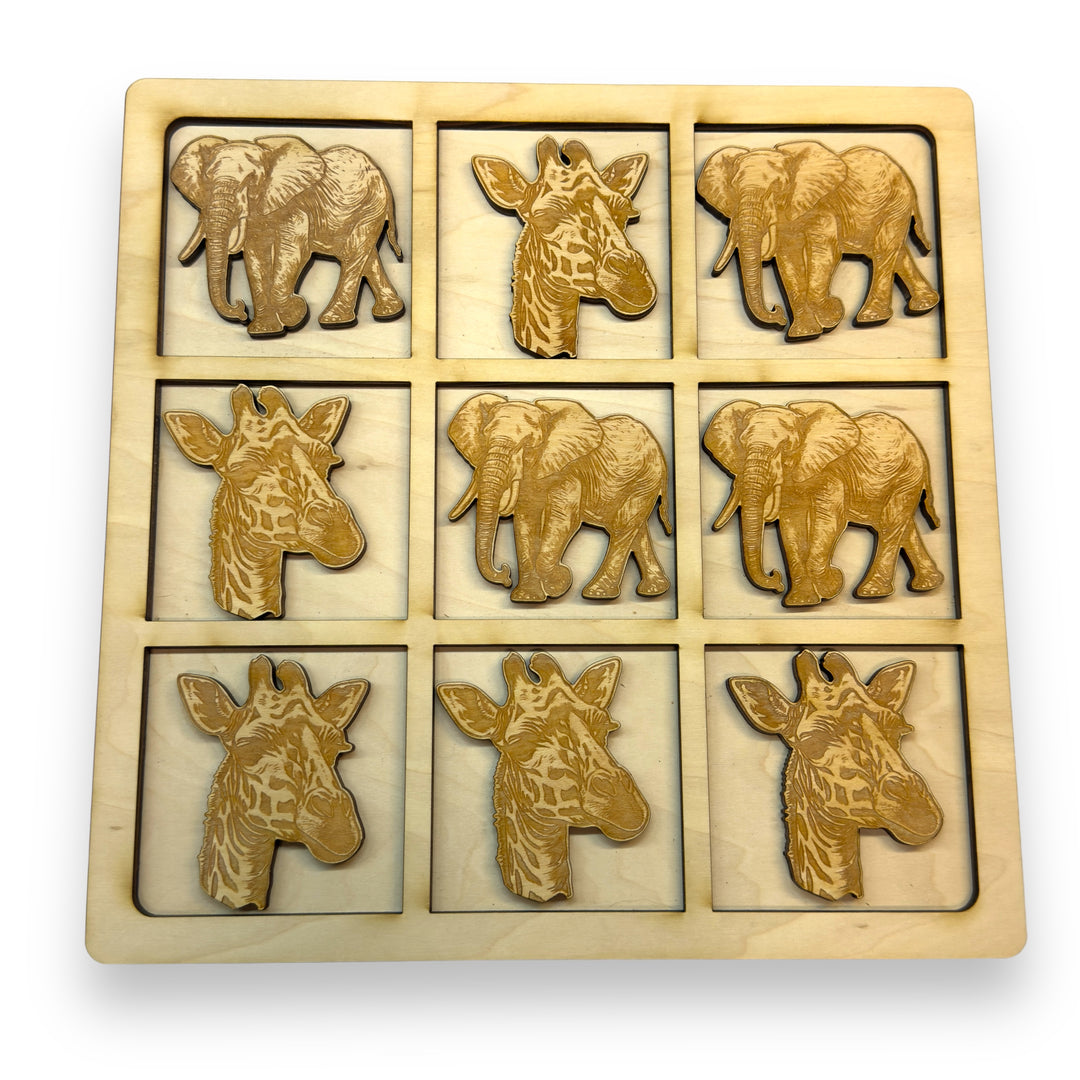 GAME - CUSTOM - Safari Tic Tac Toe - Raw Wood Board Game - Great for traveling GAME - CUSTOM - Safari Tic Tac Toe - Raw Wood Board Game - Great for traveling