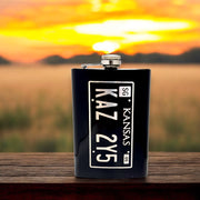 8oz BLACK Kansas License Plate Flask
