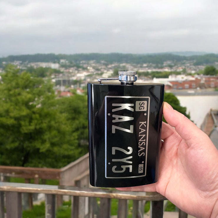 8oz BLACK Kansas License Plate Flask