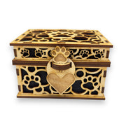 Paw Print Hinged Lid Pet Urn - 8x7x5 Inches - Wood - up to 120lb Pet