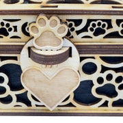 Paw Print Hinged Lid Pet Urn - 8x7x5 Inches - Wood - up to 120lb Pet