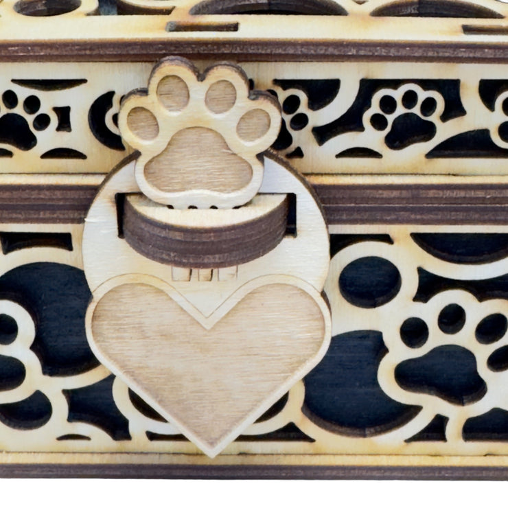 Paw Print Hinged Lid Pet Urn - 8x7x5 Inches - Wood - up to 120lb Pet