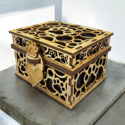 Paw Print Hinged Lid Pet Urn - 8x7x5 Inches - Wood - up to 120lb Pet