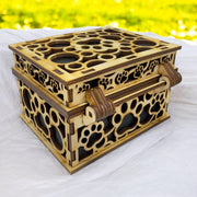 Paw Print Hinged Lid Pet Urn - 8x7x5 Inches - Wood - up to 120lb Pet