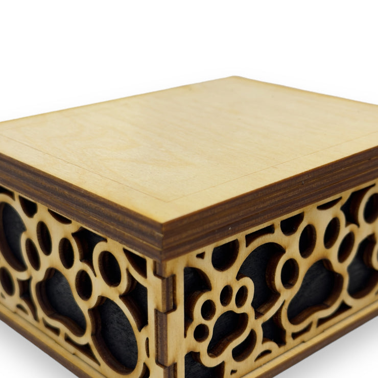 Paw Print Fitted Lid Pet Urn - 8x6x4 - Wood  - up to 105lb Pet
