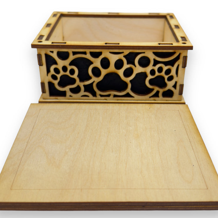 Paw Print Fitted Lid Pet Urn - 8x6x4 - Wood  - up to 105lb Pet