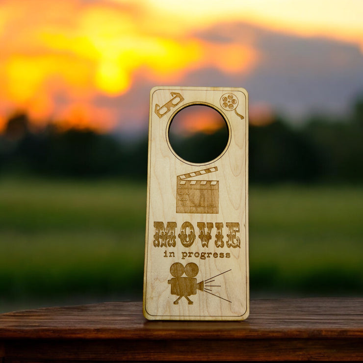 Door Hanger - Movie in Progress 9x4in Raw Wood