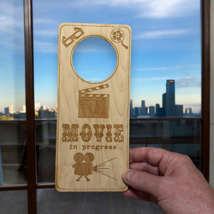 Door Hanger - Movie in Progress 9x4in Raw Wood