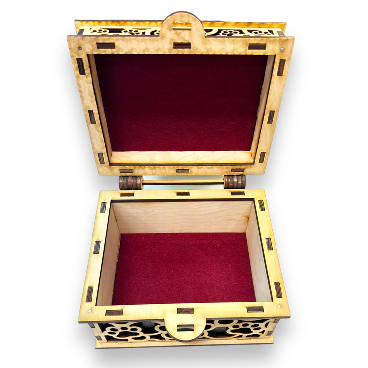 Paw Print Hinged Lid Pet Urn - 8x7x5 Inches - Wood - up to 120lb Pet