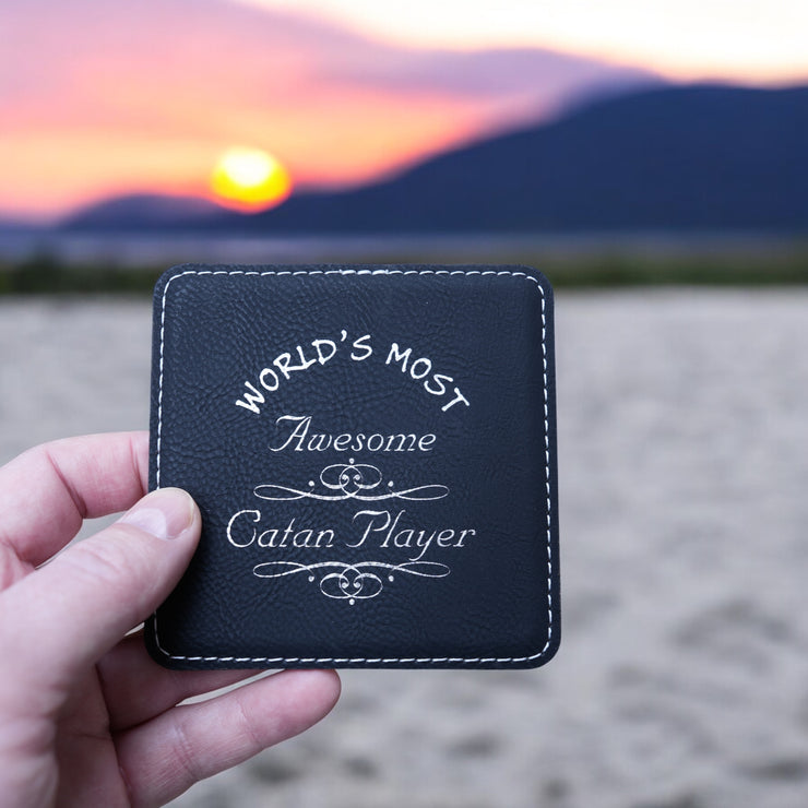 Coaster - Worlds most awesome Catan player - SET OF 2 - Leather or Stitched Cork