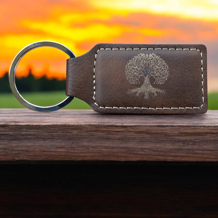 Keychain - Rectangle - Celtic Tree of Life - Leather