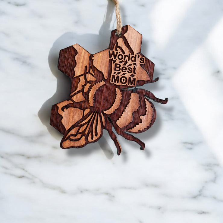 BEE World's Best Mom - Cedar Ornament