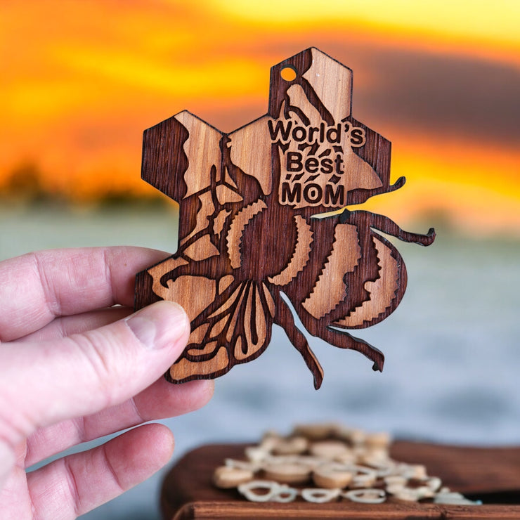 BEE World's Best Mom - Cedar Ornament
