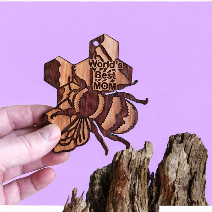 BEE World's Best Mom - Cedar Ornament
