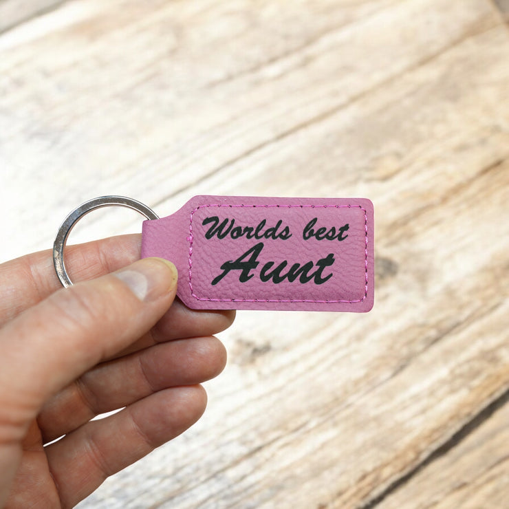 Keychain - Rectangle - Worlds best Aunt - Leather