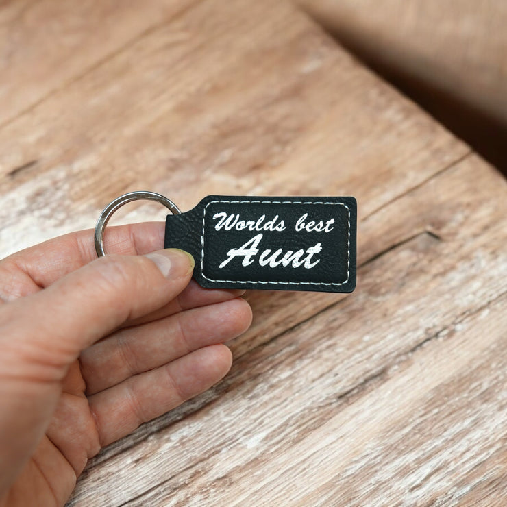 Keychain - Rectangle - Worlds best Aunt - Leather