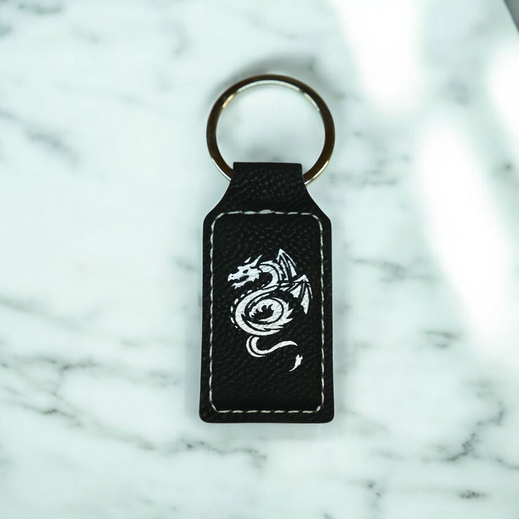 Keychain - Rectangle - Flying Dragon - Leather