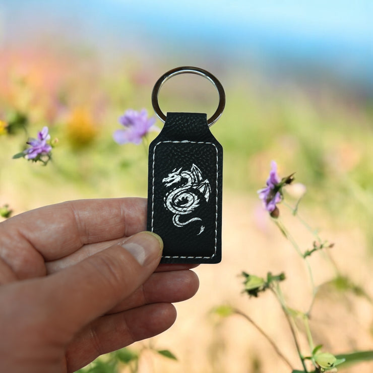 Keychain - Rectangle - Flying Dragon - Leather