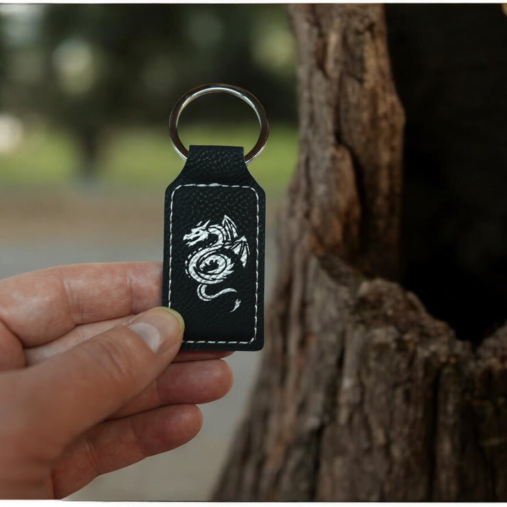 Keychain - Rectangle - Flying Dragon - Leather