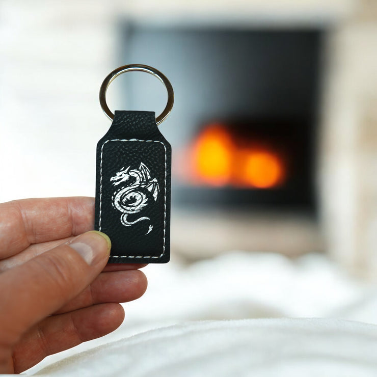 Keychain - Rectangle - Flying Dragon - Leather