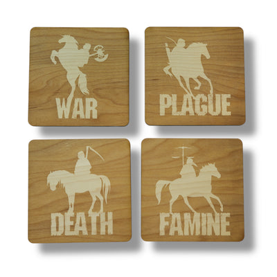 4 Horsemen Wood Coaster Set of four 4x4in Raw Wood