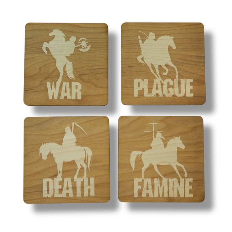 4 Horsemen Wood Coaster Set of four 4x4in Raw Wood