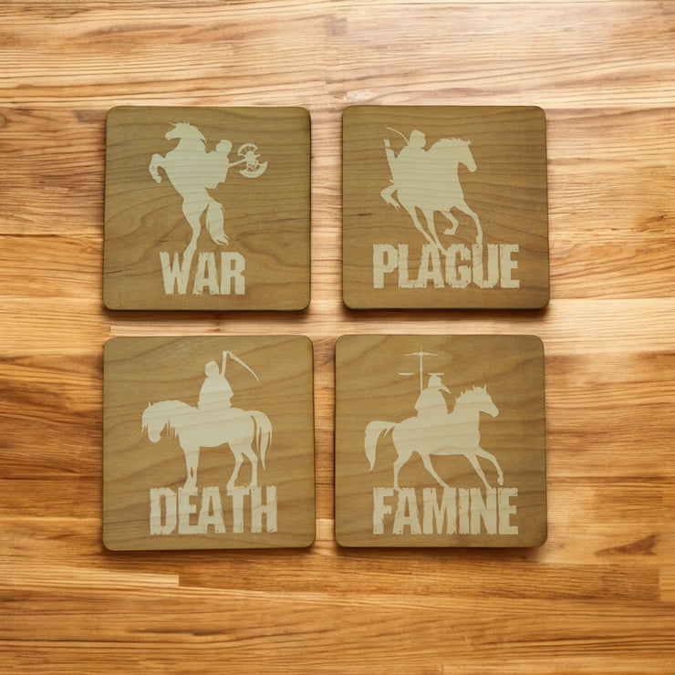 4 Horsemen Wood Coaster Set of four 4x4in Raw Wood