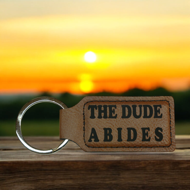 Keychain - Rectangle - The Dude Abides - Leather
