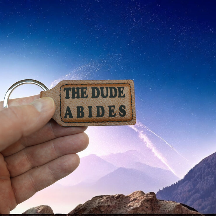 Keychain - Rectangle - The Dude Abides - Leather