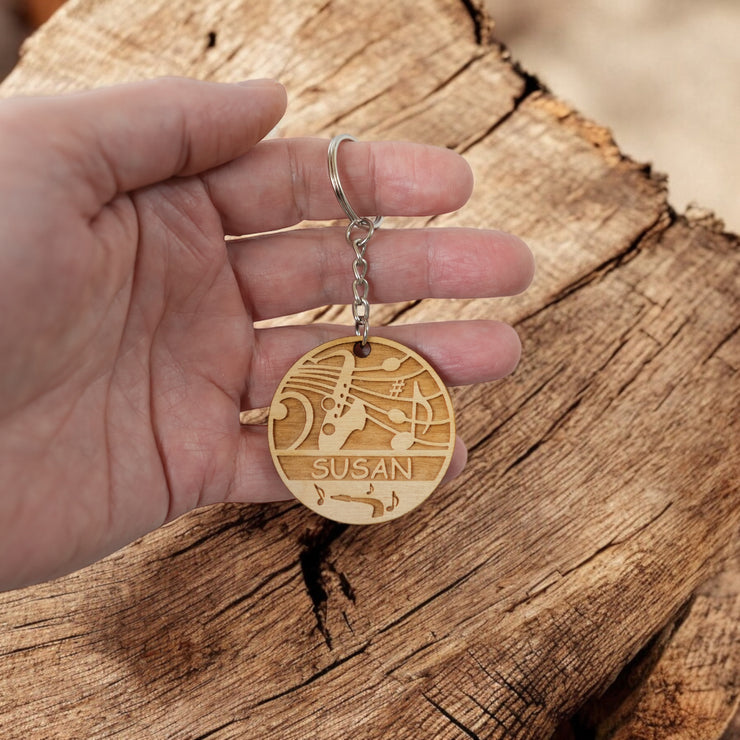 Keychain - PERSONALIZED Saxophone - Birch wood