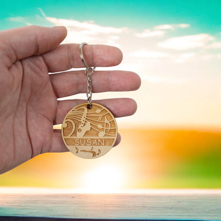 Keychain - PERSONALIZED Saxophone - Birch wood