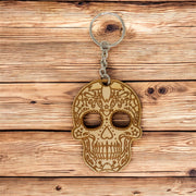 Keychain - Sugar Skull - Birch wood