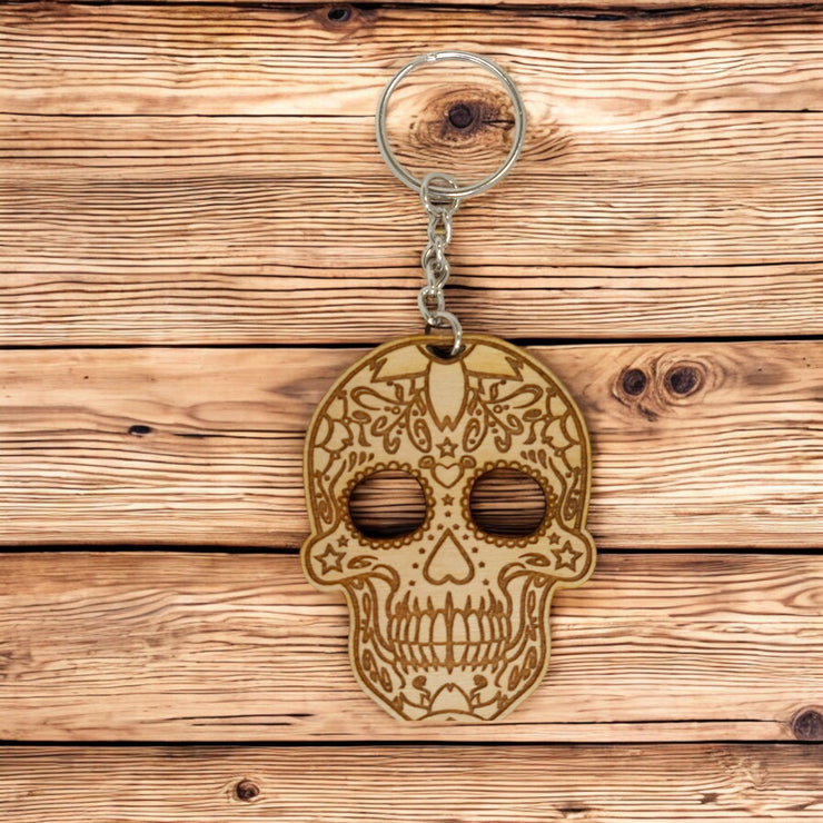 Keychain - Sugar Skull - Birch wood