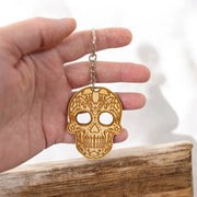 Keychain - Sugar Skull - Birch wood
