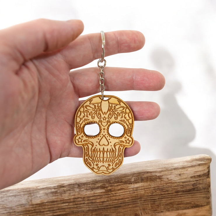 Keychain - Sugar Skull - Birch wood
