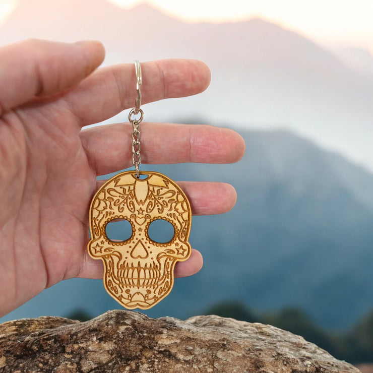 Keychain - Sugar Skull - Birch wood