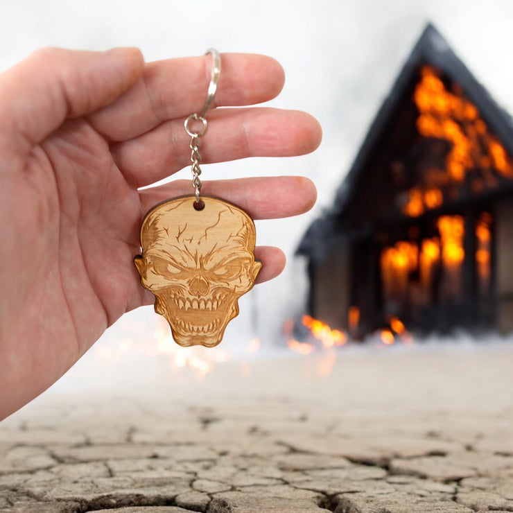 Keychain - Angry Skull - Birch wood