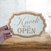 Sign - White - Knock We're Open - 7x10in