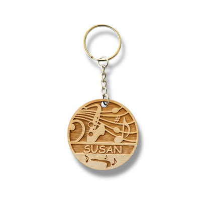 Keychain - PERSONALIZED Saxophone - Birch wood